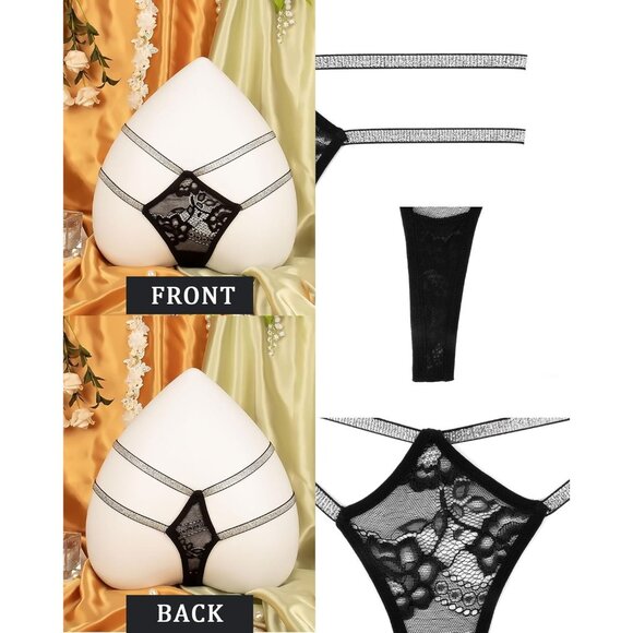 🆕Women's Black Glitter Lace Breathable Strappy Underwear 90% Polyamide Pantie - Picture 5 of 7